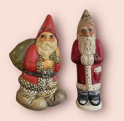 $75 • Buy Pair Vaillancourt Folk Art Christmas Chalkware Rocking Santa Clause Figurines