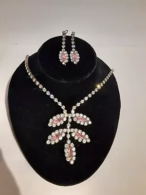 Vintage Pink Rhinestone Necklace And Earrings ( Not Original Backs) • $20