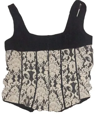 Vintage 90s Nanette Lepore Luxury Coquette Lace Corset Crop Bustier Tank Top  6 • $73.16