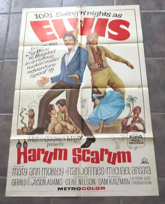 HAREM SCARUM  Folded Original Movie Poster  1965 Elvis Presley Fran Jeffries • $165