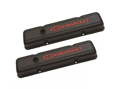 1958-86 Sb Chevy Black Steel Bowtie Short Valve Covers 283 307 327 350 383 400 • $149.95