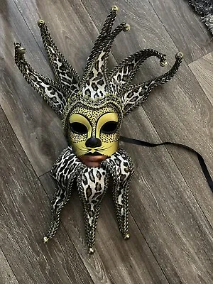 Cheetah Cat Jester Mardi Gras Mask Black And Gold • $22