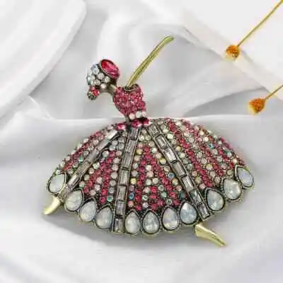 Cute And Sweet Ballet Girl Brooch Gorgeous Rhinestone Pin Lady's Accessories • $6.56