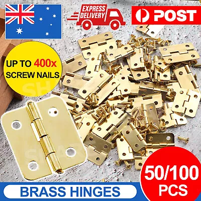 50/100pcs Brass Plated Mini Hinge Small Decorative Jewelry Box Hinges With Nails • $6.95