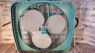 Vintage Retro Dominion Box Fan Aqua / Teal Turqoise Mid Century ROUND LOGO! • $53.45