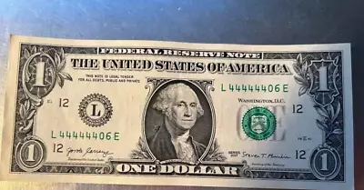 🔥 44444406 Binary Fancy Serial Number $1 Dollar Bill 2017 6 OF A KIND • $19.99