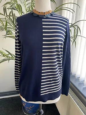 M & S 100% Merino Wool Nautical Navy White Striped Jumper Vgc 16 (12) • £5.95