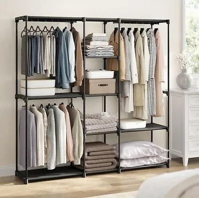 Industrial Open Wardrobe Clothes Rail Rack Bedroom Storage Metal Shelves Unit • £47.50
