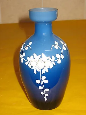 VINTAGE MURANO GLASS SMOKY BLUE/WHITE VASE TALL 5.5  tiny Uneven Surface • £18.50