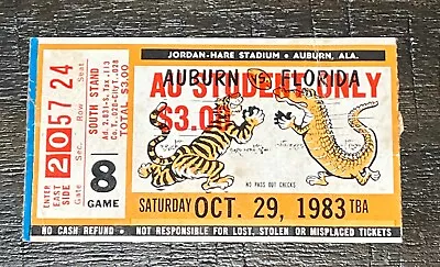 1983 Auburn Vs Florida Student Ticket Stub - Bo Jackson 197 Yds 2 Long TD Runs • $29.99