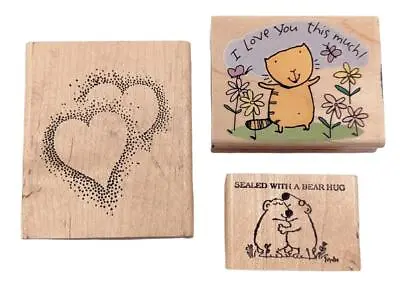 Lot Of 3 David Walker  I Love You This Much  Hearts  Bear Hug Wood Rubber Stamps • $10.99