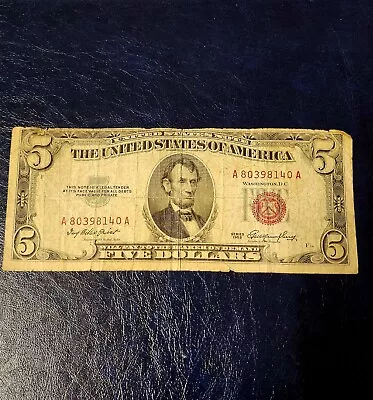 1953 .  5 Dollar RED SEAL MisPrint/ MISCUT Error Note. • $18