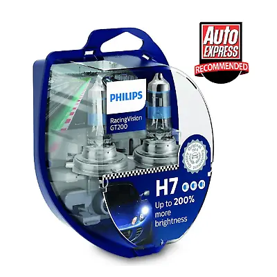 PHILIPS H7 Headlight Globes +200% Racing Vision GT200 Halogen Bulb 2pc 12972RGTS • $72.84