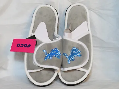 Detroit Lions Nfl Men Slide Gray M (9-10) Slippers Foco Plush Foam Hook Loop Nwt • $17.62