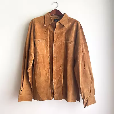 Alan Flusser Men's Caramel Brown Suede Button Up Shacket Jacket Fall 2X • $150