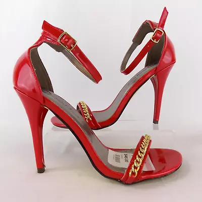 Michael Antonio Red Pat & Gold Trim Ankle Strap  Heels Women Sandal Sz 8 Al649 • $16.77