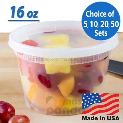 $9.50 • Buy 16 Oz Heavy Duty Medium Round Deli Food/Soup Plastic Containers W/ Lids BPA Free