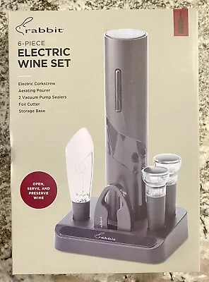 Wine Set Rabbit 6 Piece Electric Aerator Vacuum Pump Stoppers NEW OPEN BOX • $11.50