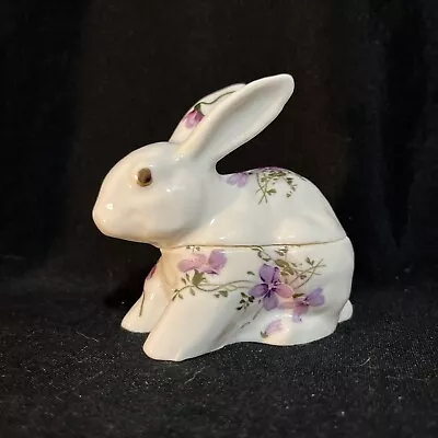 Vintage Bunny Rabbit Trinket Box MANN Bone China White Victorian Violets Flowers • $9