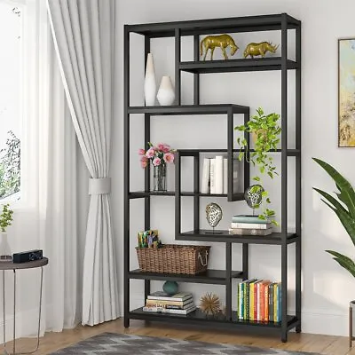 Tribesigns 8 Shelves Industrial Vintage Staggered Bookshelf 39.3 Lx11.8 WX70.8 H • $167.98