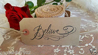 10 Vintage BELIEVE Tags Labels Christmas Or Fairytale Wedding Wish Tags Parcels • £2.99