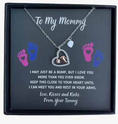 To My Mommy Necklace Gift For Pregnancy Baby Shower New Mom Heart Baby Feet • $22