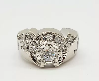 VINTAGE MASONIC 10K WHITE GOLD RING 0.50ctw DIAMOND ENAMEL 9.25 10.6g • $1199.99