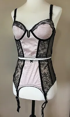 Dita Von Teese Parisienne Vintage 50s Style Longline Bra Suspender Pink Black • $90