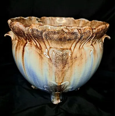 Antique Art Nouveau Footed Majolica Jardineire Drip Glaze 9  X 8  • $79