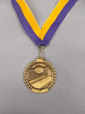 Gold Volleyball Medal With Blue/gold Neck Drape Trophy Award 1 3/4   Diameter • $1.99