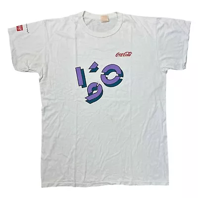 Coca Cola T-Shirt Retro Italia 90 Graphic Print Vintage Retro Y2K White Mens XL • £24.99