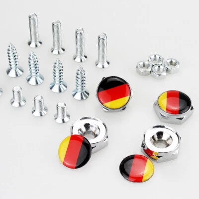 $14.99 • Buy German Germany Flag Emblem Car License Plate Frame Screws Bolts Caps Covers Nuts