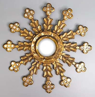 Antique Early 20th C. French Gilt Wood Sunburst Starburst Convex Mirror 23.5  • $1800