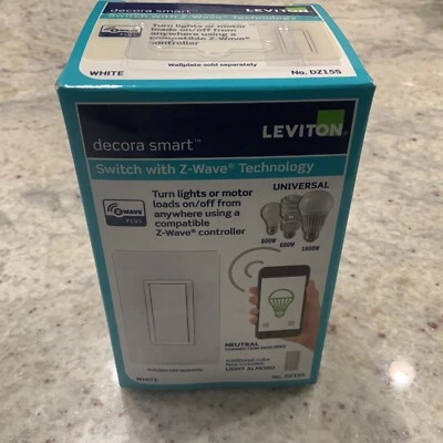 $39 • Buy Leviton DZ15S-1BZ - Z Wave Technology White & Almond Wall Sw., S.P. Or 3-Way-NEW