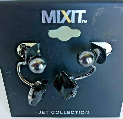 $3 • Buy Black 2-Piece 1  Earrings By MIXIT With TWO In ONE Illusion!