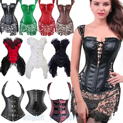 Plus Size Corset Women Black Faux Leather Steampunk Corset Dress Gothic Bustier • $26.79