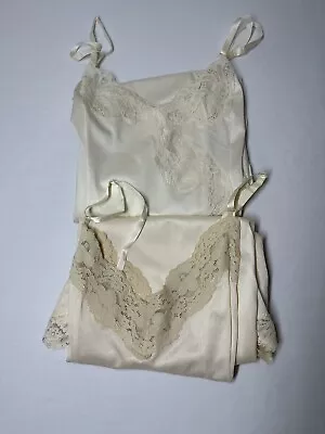 2 Vintage Full Slips Beige Nylon Thick Lace Slip Dress 38 Vanity Fair • $39.95