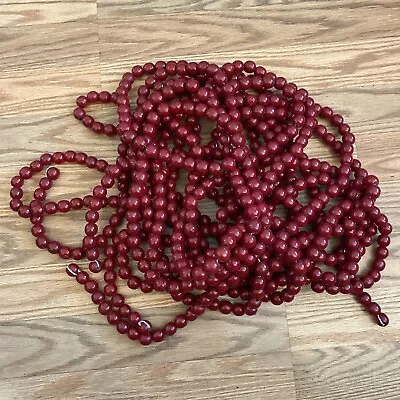 Vintage Red Wooden Beads Christmas Garland Approx. 36 Ft 4 Strands 110” Each. • $14.97