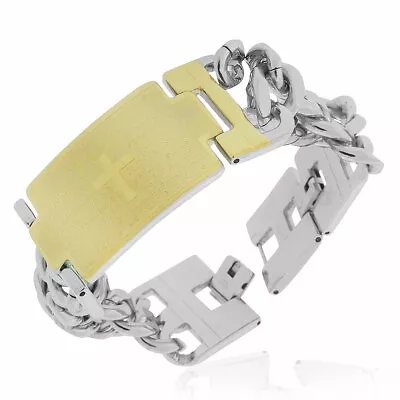 Stainless Steel Two-Tone Lords Prayer In English Chain Mens Bracelet • £18.96