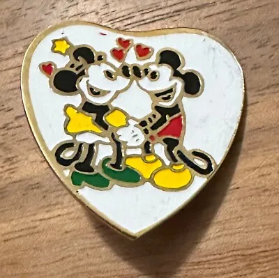 Vintage Disney Mickey & Minnie Mouse Heart Pin (brooch Style Large Version 3cm) • $5