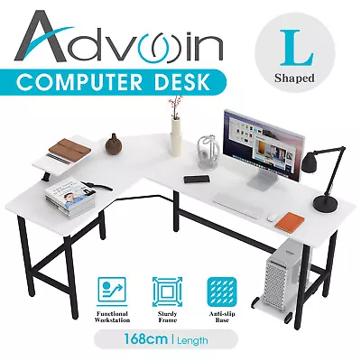 Advwin Corner Computer Desk L-shape Student Home Office Table Shelf Workstation • $129.90