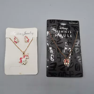 2 Minnie Mouse Necklace Enameled Pendant & Unicorn Earrings Jewelry Set Lot • $8.70