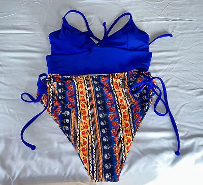 ZAFUL Women High Waisted Bikini Set Two Piece Swimsuit S Blue • $13