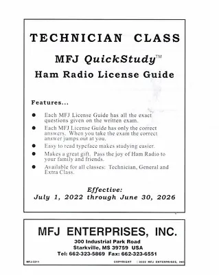 MFJ-3211 Amateur Technician Class Quick Study Guide • $27.95
