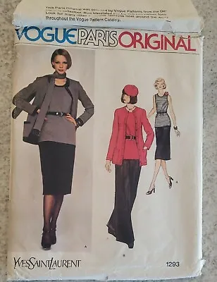 VOGUE PARIS ORIGINAL Yves Saint Laurent Pattern 1293 - Size 12 Uncut FF  • $28