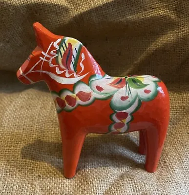 Vintage Wooden Nils Olsson Carved Dala Horse Wood Ornament Handmade Swedish Folk • £28.99