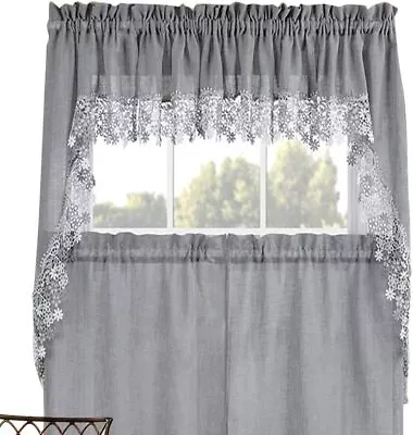 Collections Etc Miles Kimball Lillian Macrame Swag Pair Gray One Size Fits All • $28.41