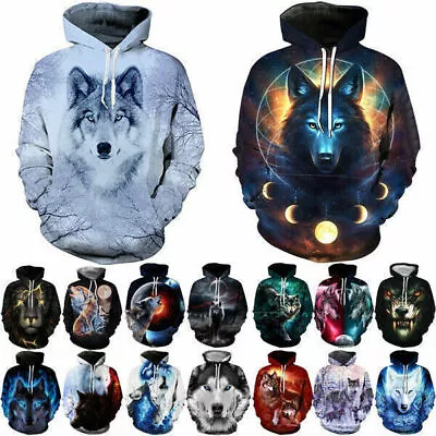 Animal Wolf 3D Print Women's Men's Hoodie Sweatshirt Pullover Tops Jumper • $31.36