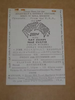 Ray Campi/Mac Curtis 1977 Clifton Hall Rotherham Handbill • £8