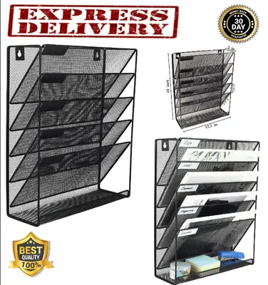 Wall File Organizer Wall Mount 5 Tier Document Paper Holder Rack Mesh Tray • $29.80